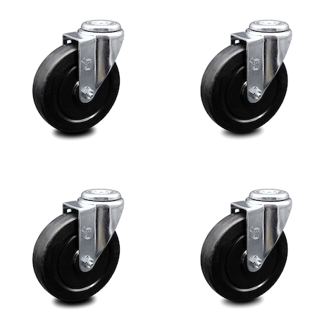 Service Caster 5 Inch Soft Rubber Wheel Swivel Bolt Hole Caster Set SCC-BH20S514-SRS-4